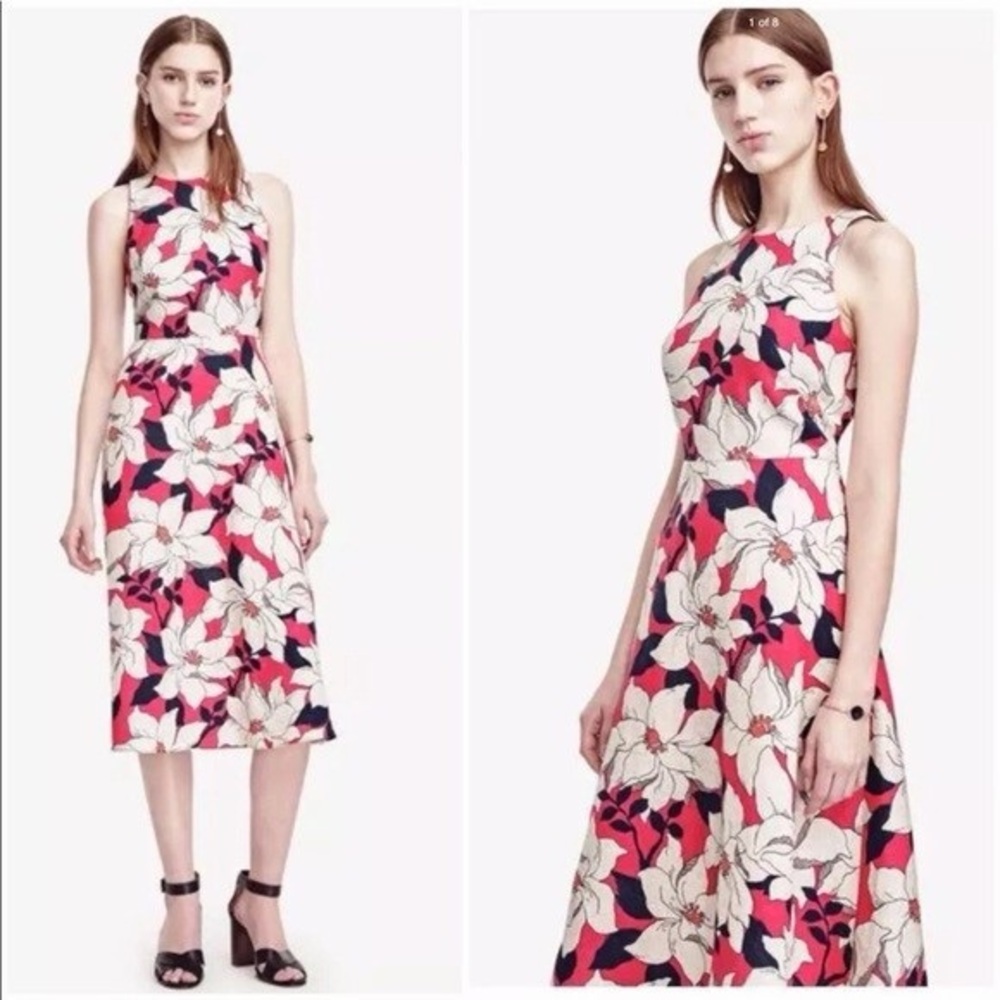 Ann Taylor Sleeveless hibiscus linen blend dress, 00P